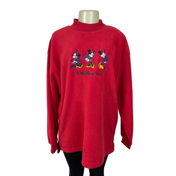 Walt Disney World Red Pullover Sweatshirt With Mickey & Minnie Embroidery Size L - Picture 1 of 7